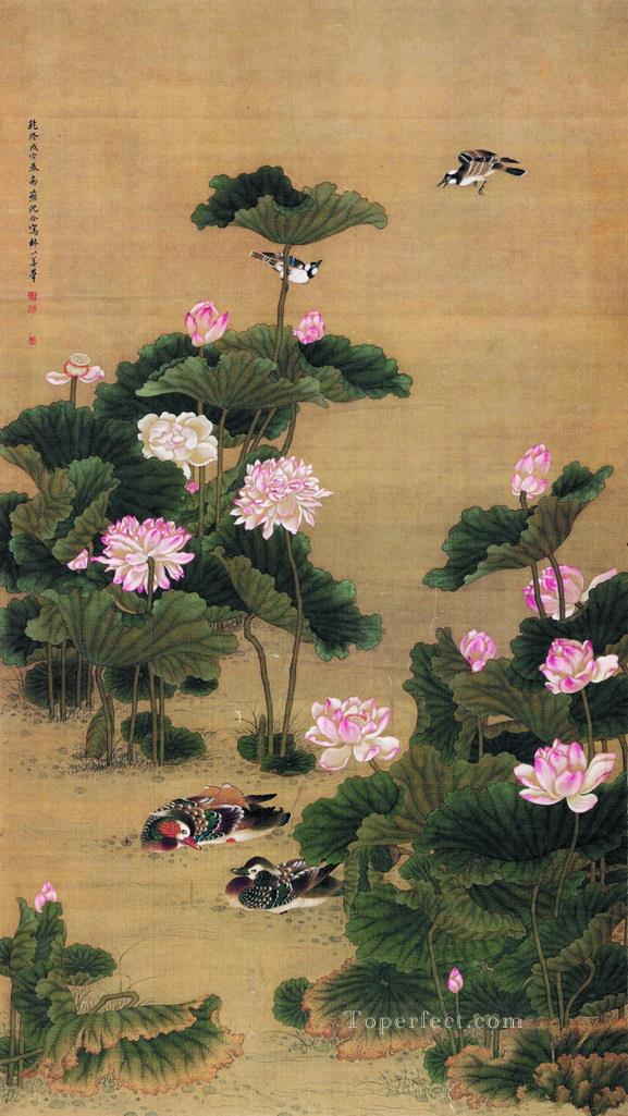 神泉の鳥と花の伝統的な中国語油絵